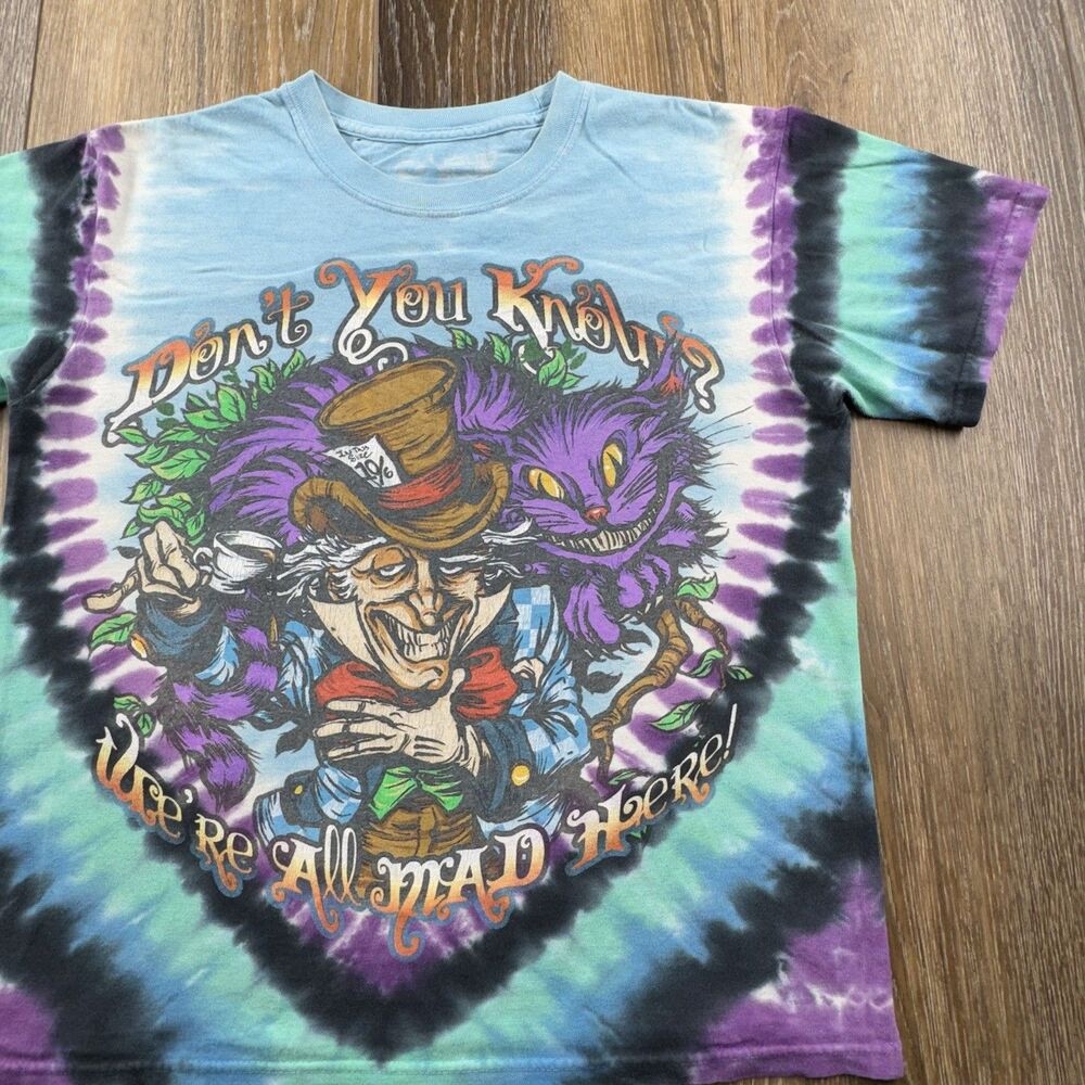 Alice In Wonderland Shirt Mens S Tie Dye Liquid Blue 2018 Mad Hatter Hooka Tee